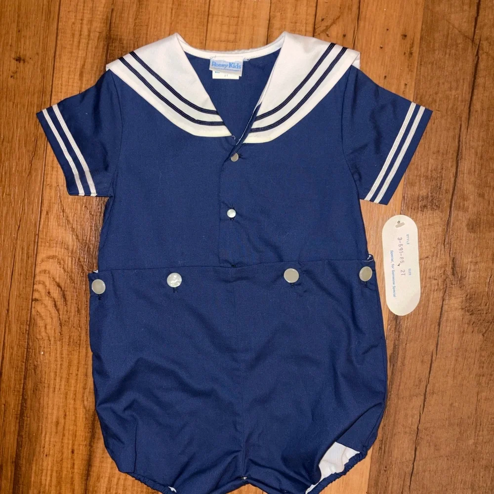 Classic Navy Sailor-Style Baby Romper by